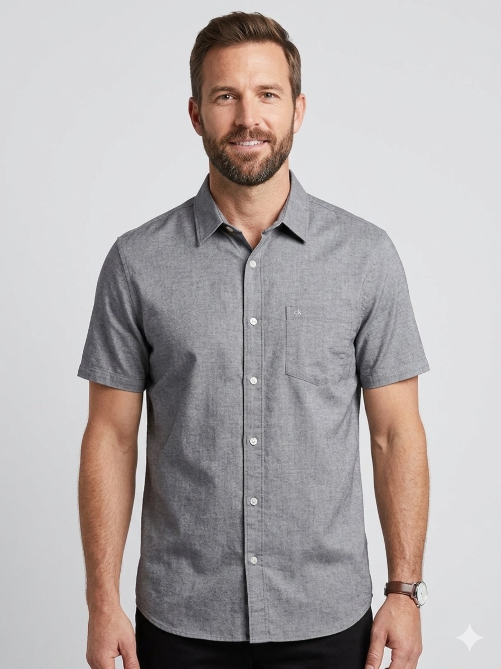 Calvin Klein Men's Short-Sleeve Heather Gray Button-Down Shirt
